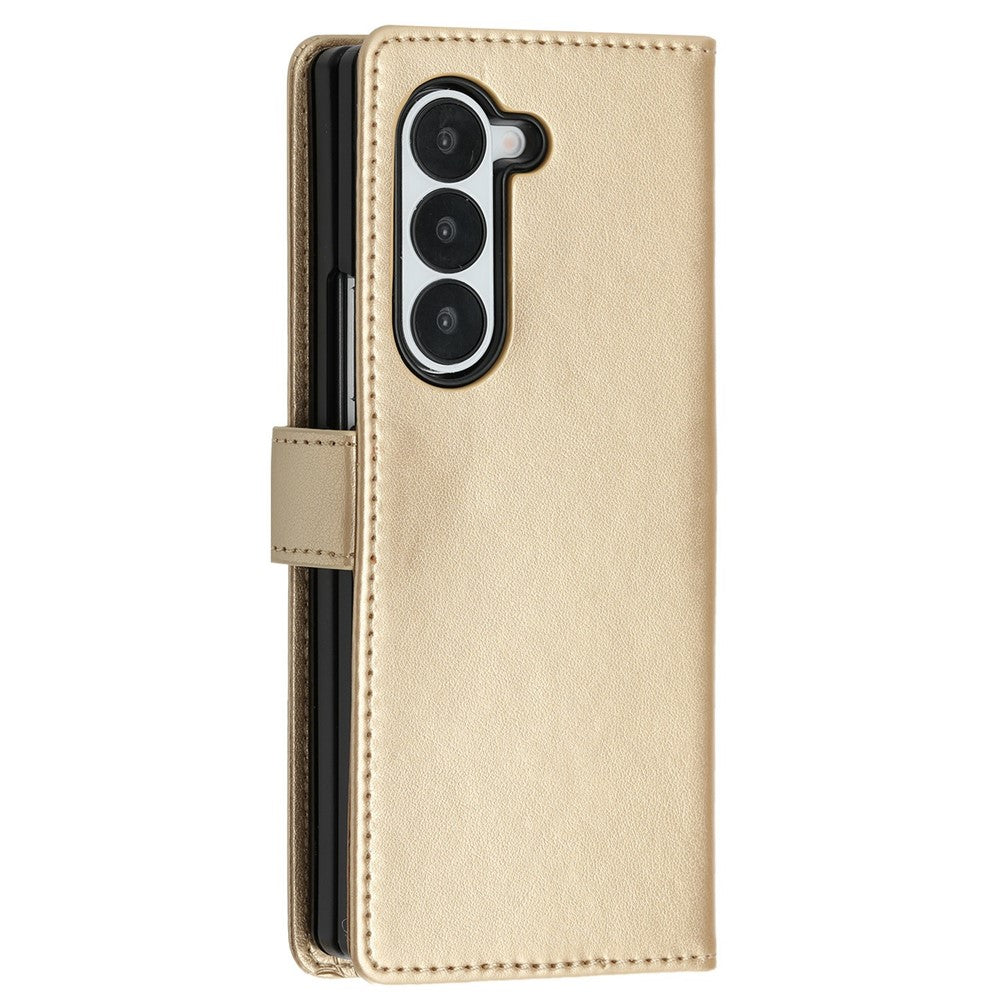 For Samsung Galaxy Z Fold6 5G Leather Wallet Case Butterfly Flower Imprinted Phone Cover with Strap