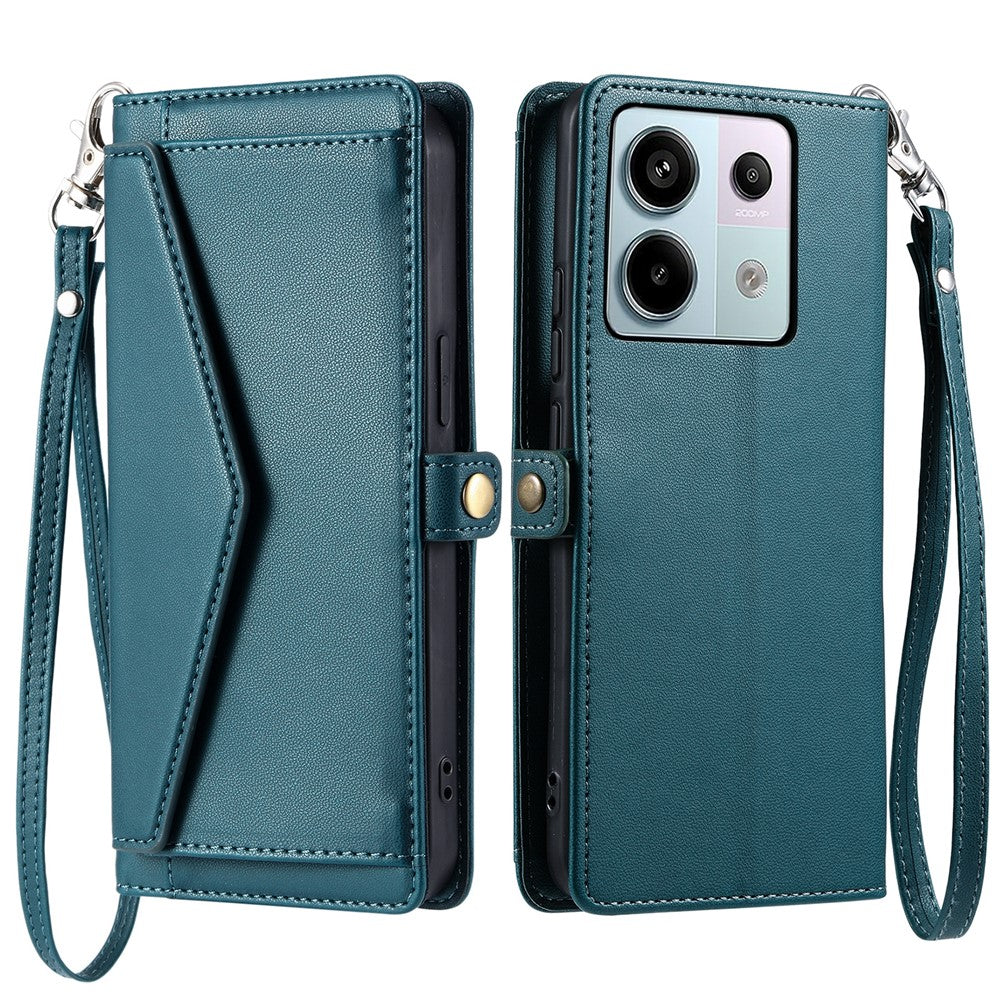 For Xiaomi Poco X6 5G  /  Redmi Note 13 Pro 5G Leather Case Wallet Stand Phone Cover with Straps