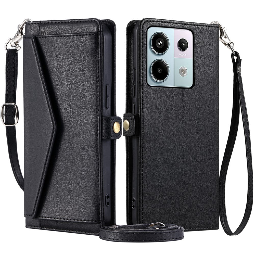 For Xiaomi Poco X6 5G  /  Redmi Note 13 Pro 5G Leather Case Wallet Stand Phone Cover with Straps