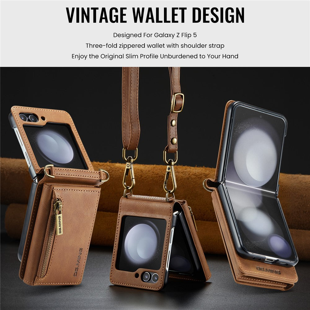 DG.MING M5 Series for Samsung Galaxy Z Flip7 FE 5G / Z Flip6 5G Case RFID Blocking Card Slots PU+PC Phone Cover