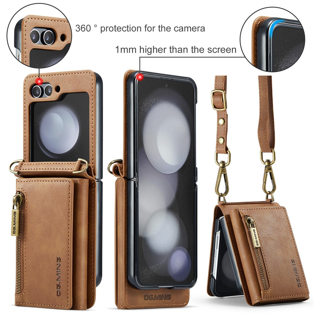 DG.MING M5 Series for Samsung Galaxy Z Flip7 FE 5G / Z Flip6 5G Case RFID Blocking Card Slots PU+PC Phone Cover