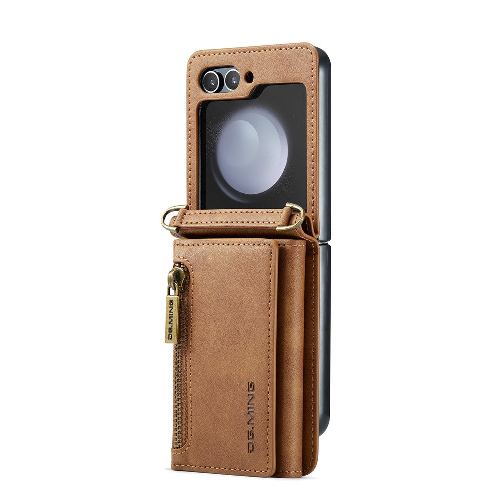 DG.MING M5 Series for Samsung Galaxy Z Flip7 FE 5G / Z Flip6 5G Case RFID Blocking Card Slots PU+PC Phone Cover