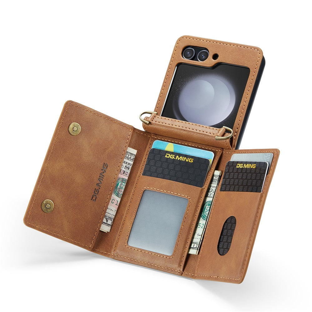 DG.MING M5 Series for Samsung Galaxy Z Flip7 FE 5G / Z Flip6 5G Case RFID Blocking Card Slots PU+PC Phone Cover