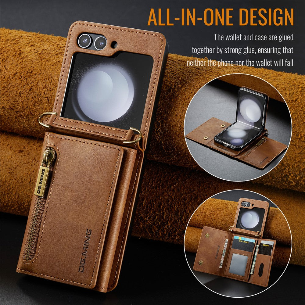 DG.MING M5 Series for Samsung Galaxy Z Flip7 FE 5G / Z Flip6 5G Case RFID Blocking Card Slots PU+PC Phone Cover