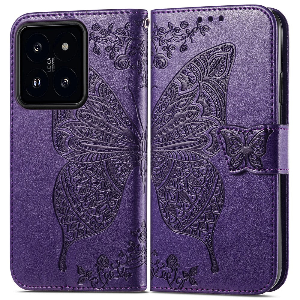 For Xiaomi 14T Case PU Leather Wallet Phone Cover Butterfly Pattern