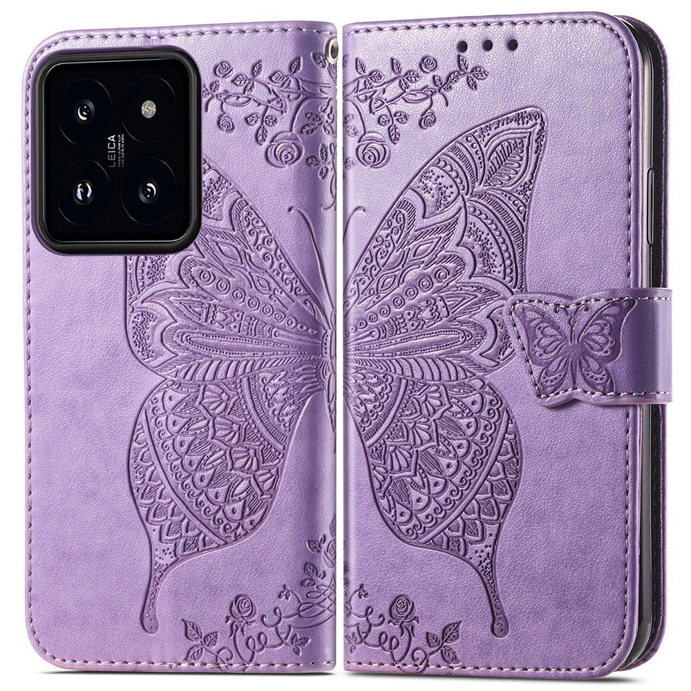 For Xiaomi 14T Case PU Leather Wallet Phone Cover Butterfly Pattern
