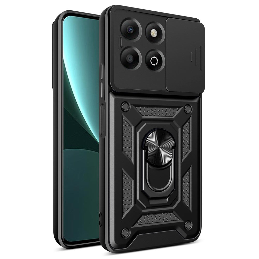 For Honor X6b 4G Case with Slide Camera Lid PC+TPU Kickstand Phone Cover