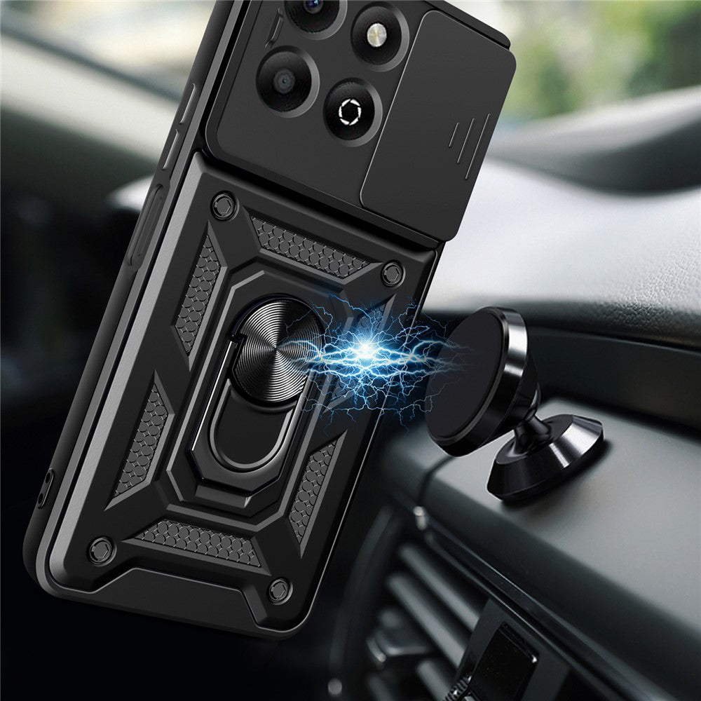 For Honor X6b 4G Case with Slide Camera Lid PC+TPU Kickstand Phone Cover