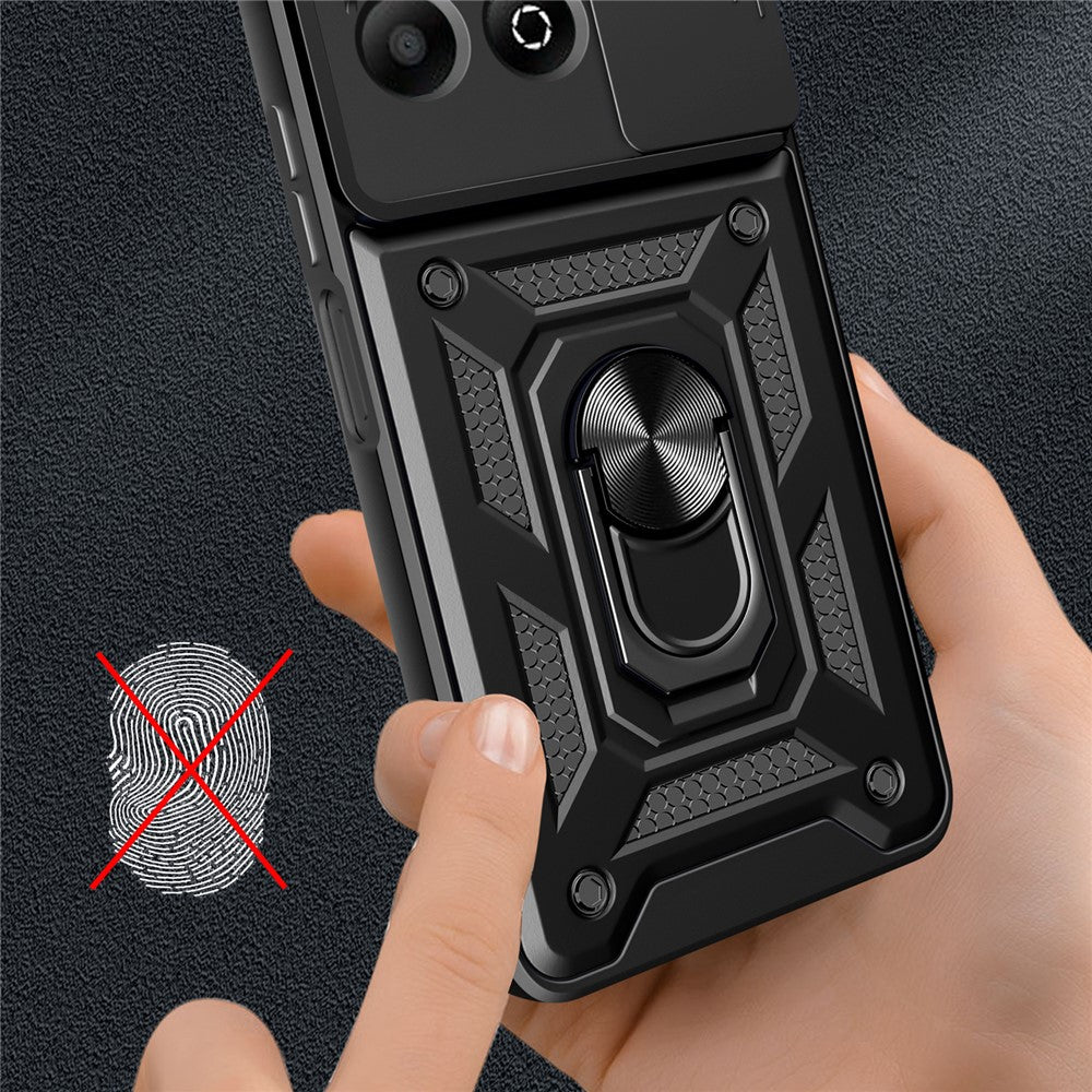 For Honor X6b 4G Case with Slide Camera Lid PC+TPU Kickstand Phone Cover