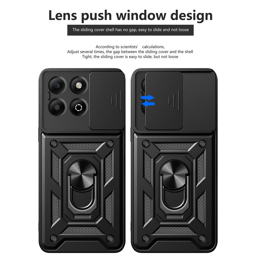 For Honor X6b 4G Case with Slide Camera Lid PC+TPU Kickstand Phone Cover
