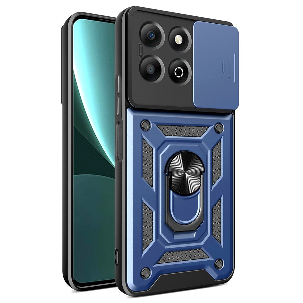 For Honor X6b 4G Case with Slide Camera Lid PC+TPU Kickstand Phone Cover