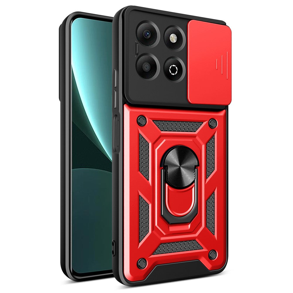 For Honor X6b 4G Case with Slide Camera Lid PC+TPU Kickstand Phone Cover