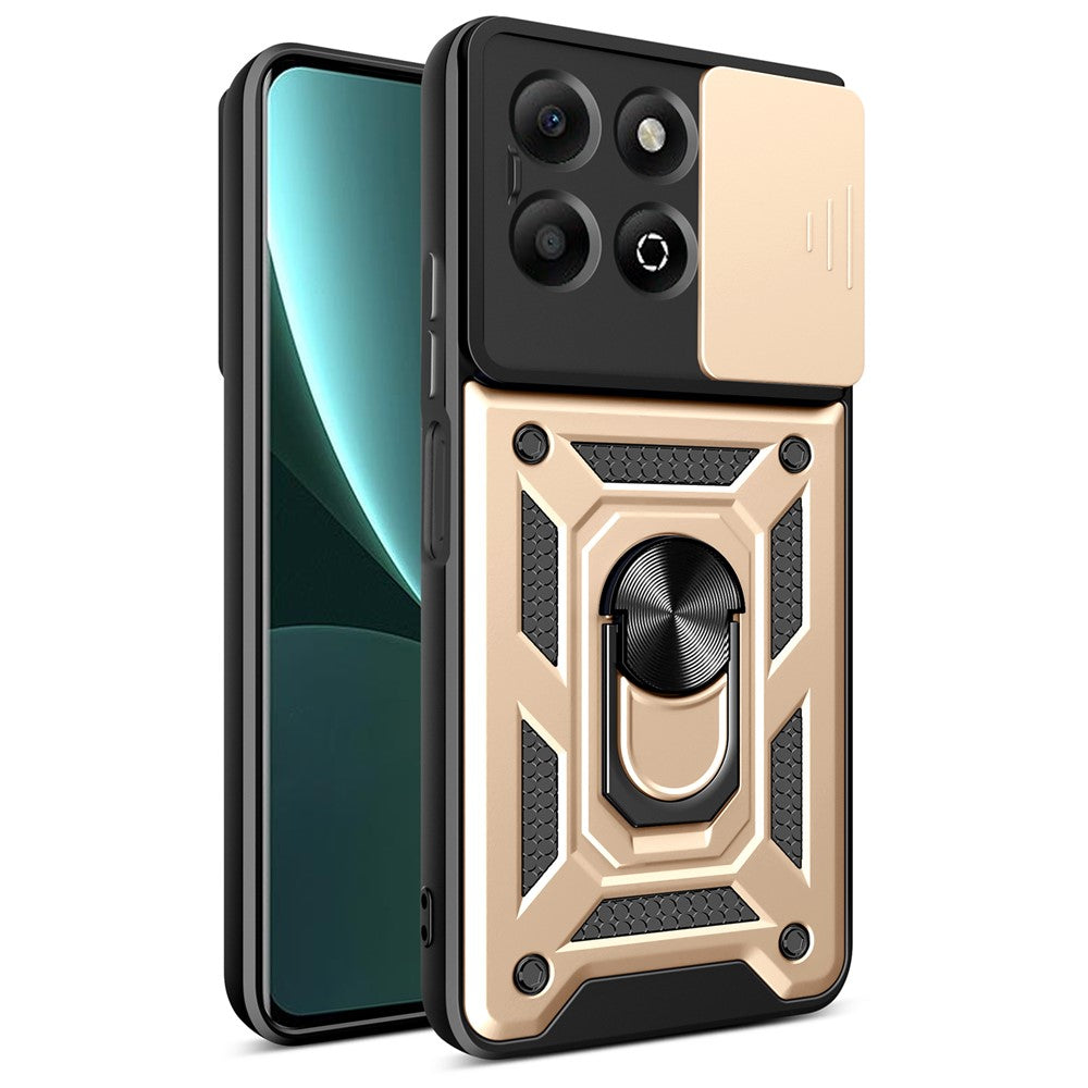 For Honor X6b 4G Case with Slide Camera Lid PC+TPU Kickstand Phone Cover
