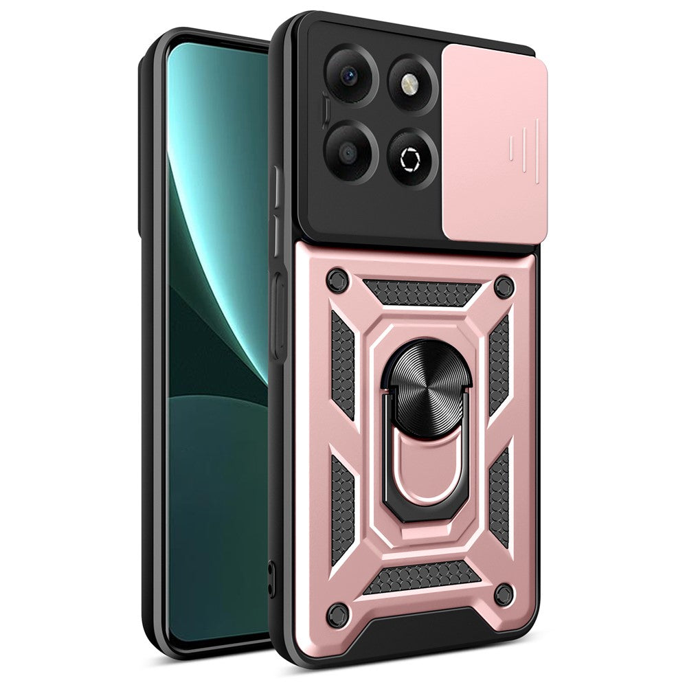 For Honor X6b 4G Case with Slide Camera Lid PC+TPU Kickstand Phone Cover