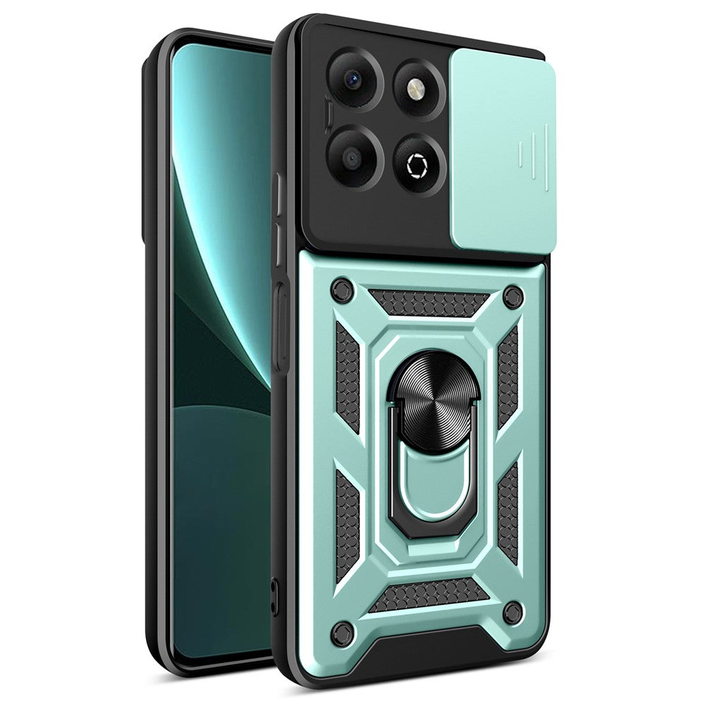 For Honor X6b 4G Case with Slide Camera Lid PC+TPU Kickstand Phone Cover
