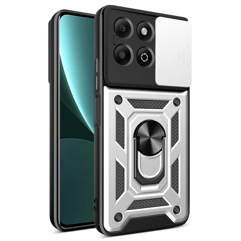 For Honor X6b 4G Case with Slide Camera Lid PC+TPU Kickstand Phone Cover