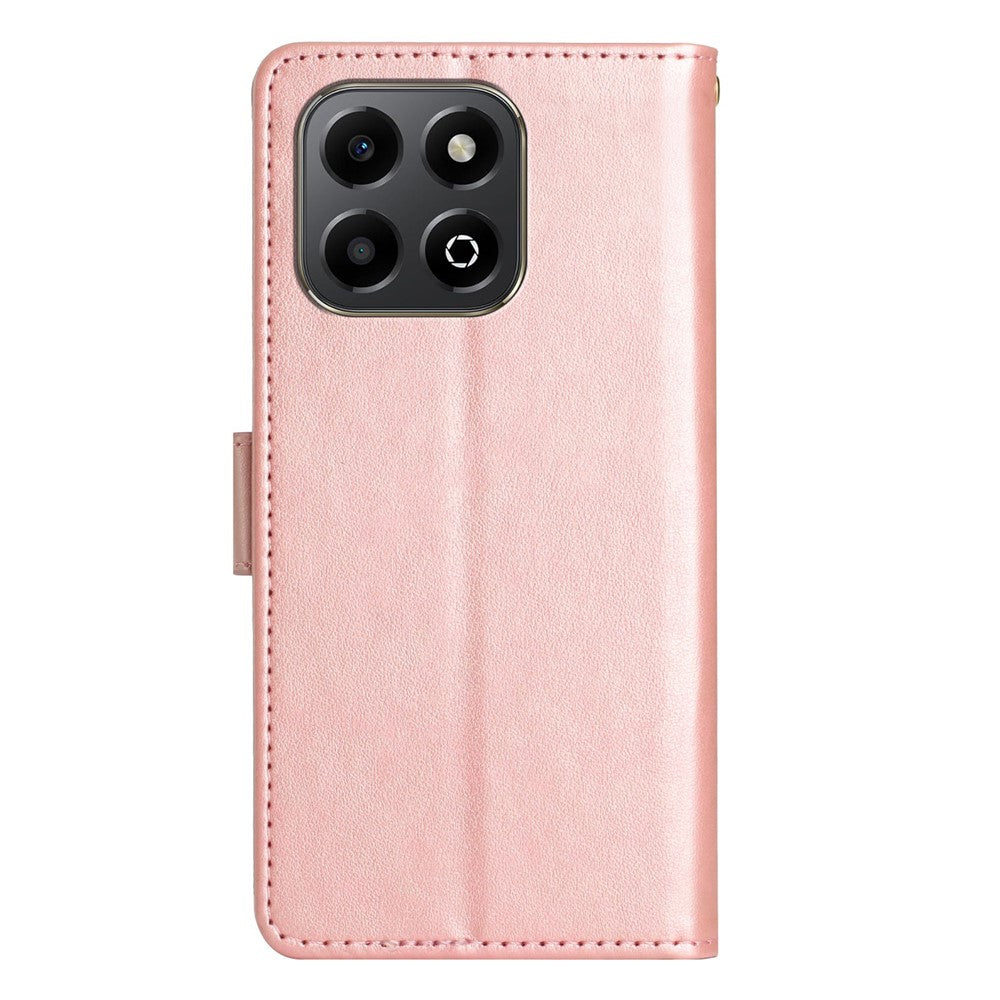 For Honor X6b 4G Leather Wallet Case Butterfly Flower Imprinted Phone Cover with Strap