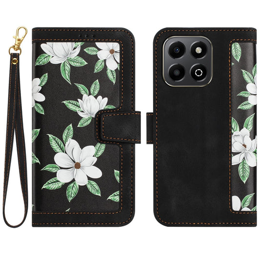 Honor X6b 4G Wallet-Handyhülle – Aus PU-Leder, mit Blumenmuster & Kartenfächern