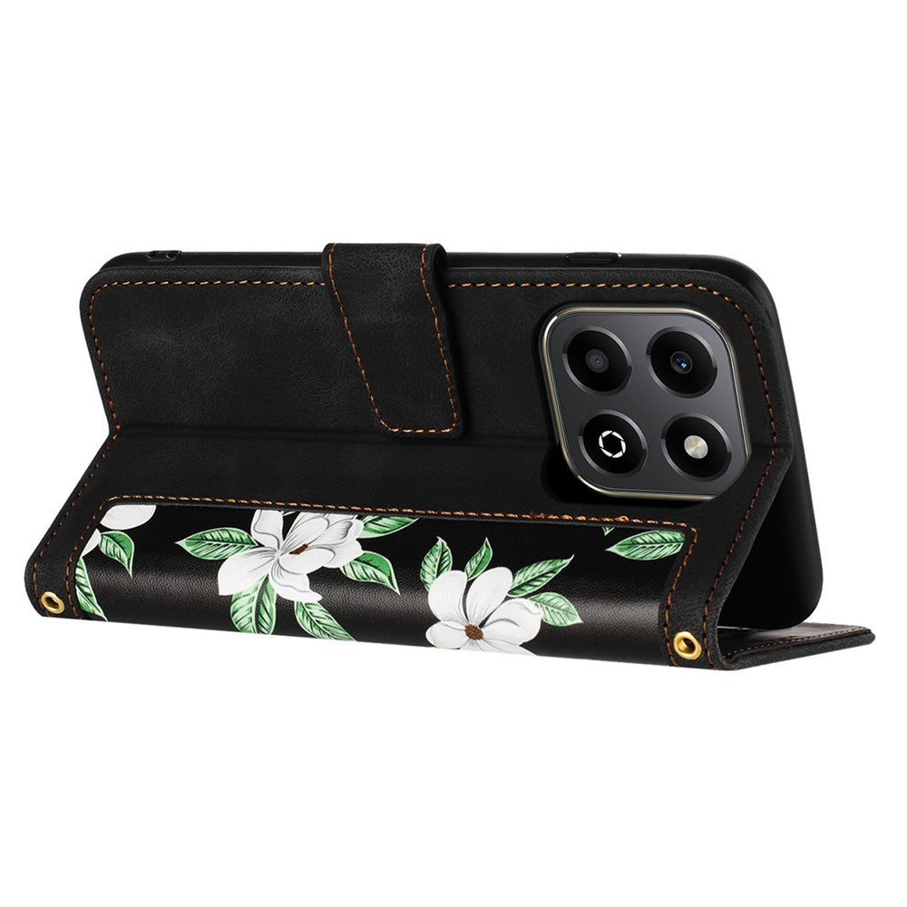 Honor X6b 4G Wallet-Handyhülle – Aus PU-Leder, mit Blumenmuster & Kartenfächern