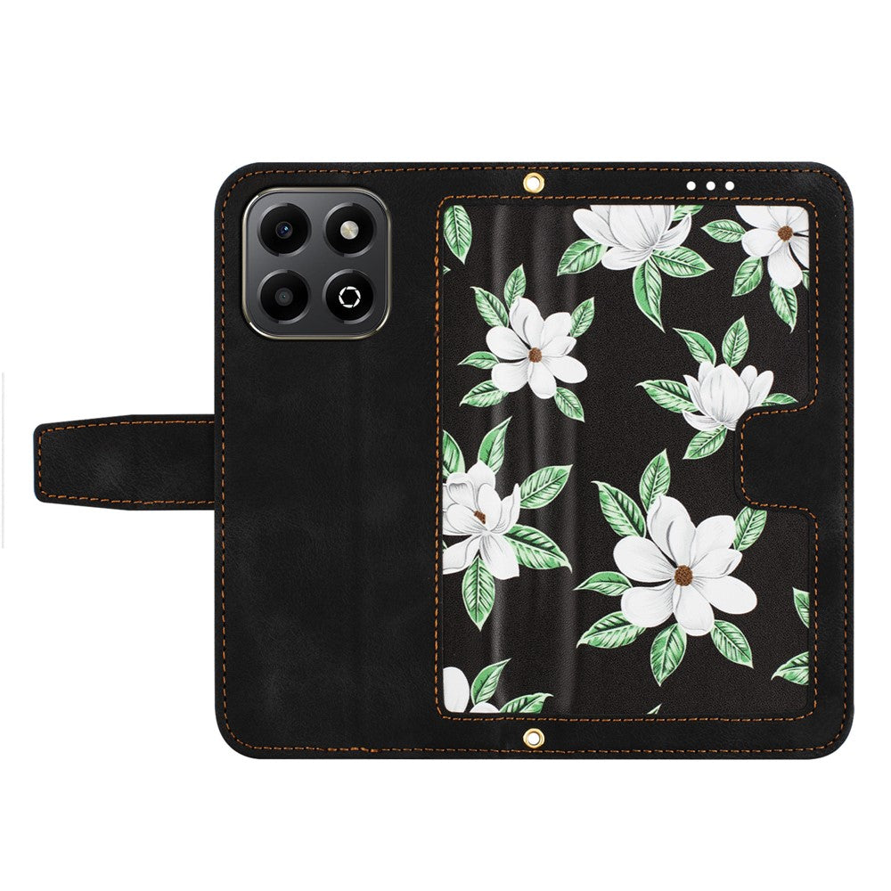 Honor X6b 4G Wallet-Handyhülle – Aus PU-Leder, mit Blumenmuster & Kartenfächern
