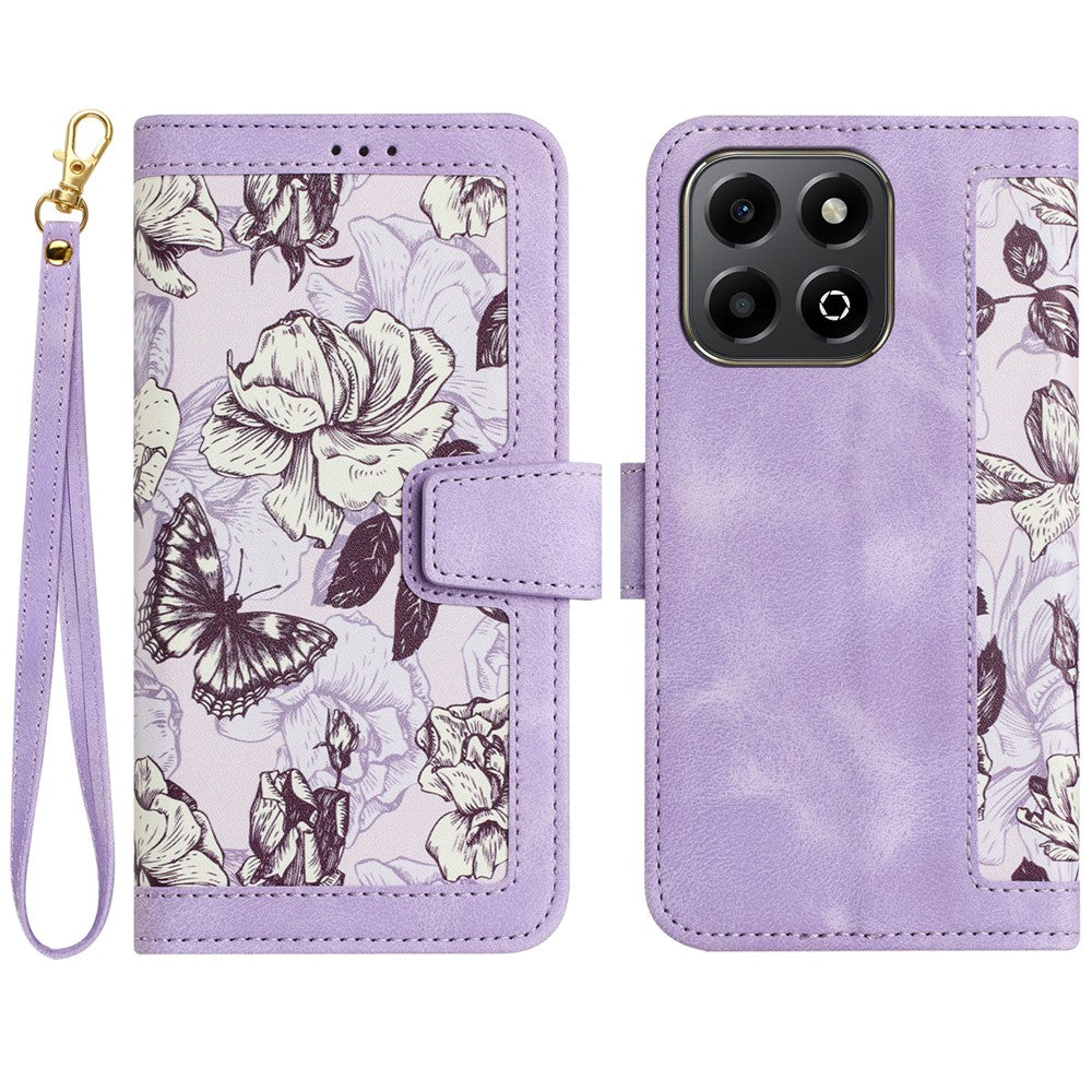 Honor X6b 4G Wallet-Handyhülle – Aus PU-Leder, mit Blumenmuster & Kartenfächern