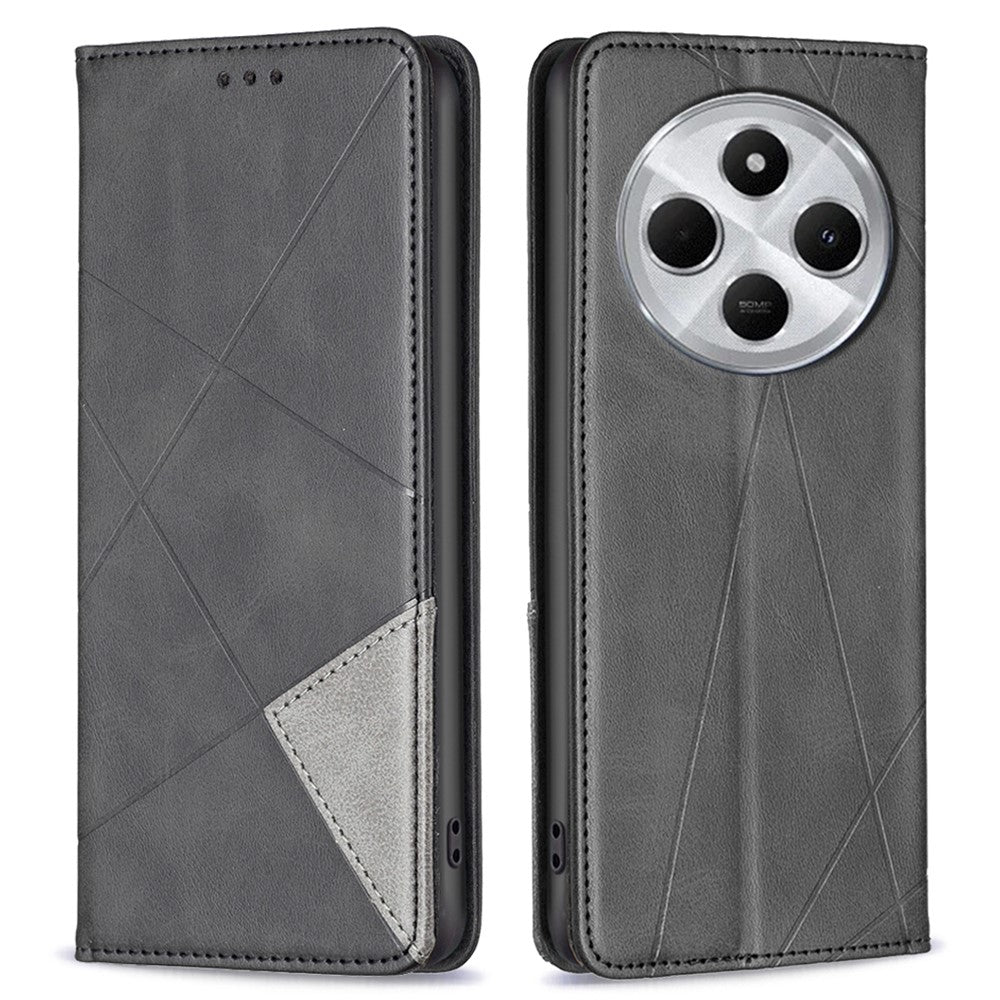 For Xiaomi Poco C75 4G / Redmi 14R 5G / 14C 4G Case Card Slots Geometry Imprint Leather Phone Cover