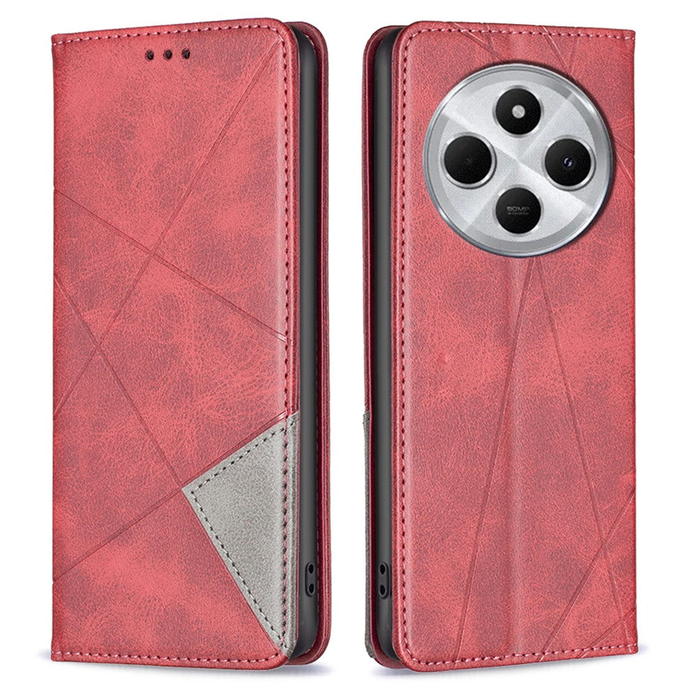 For Xiaomi Poco C75 4G / Redmi 14R 5G / 14C 4G Case Card Slots Geometry Imprint Leather Phone Cover