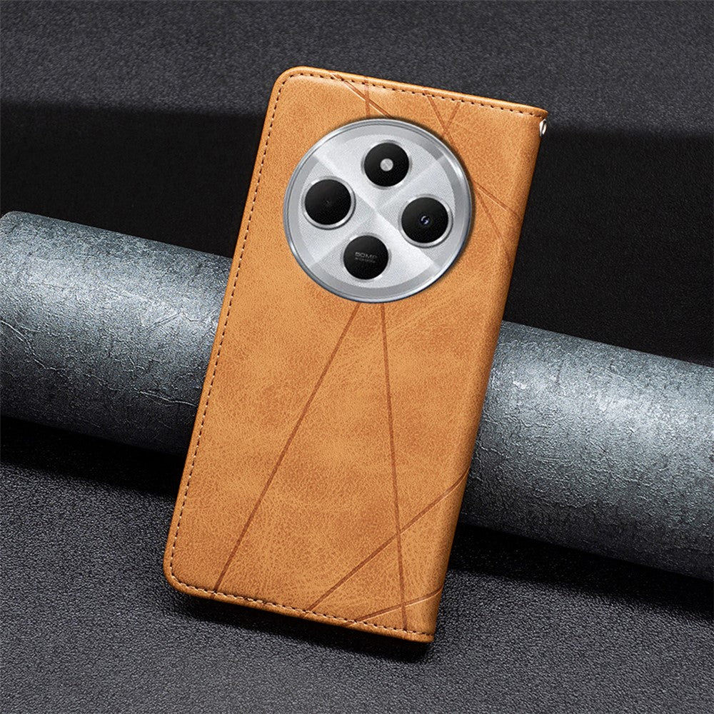 For Xiaomi Poco C75 4G / Redmi 14R 5G / 14C 4G Case Card Slots Geometry Imprint Leather Phone Cover