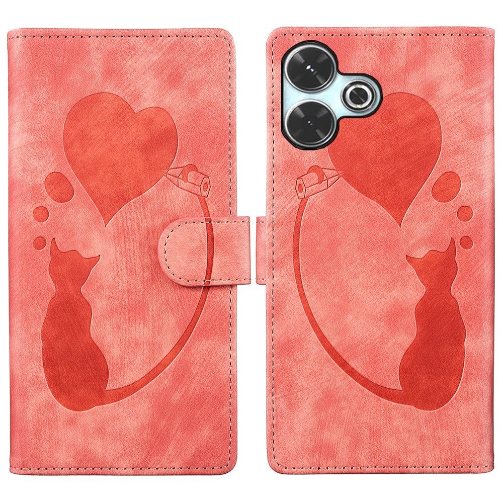 For Xiaomi Redmi 13 4G / 13 5G Case Heart Cat Folding Stand PU Leather Phone Cover