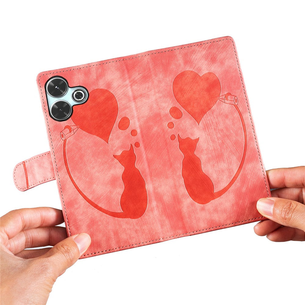 For Xiaomi Redmi 13 4G / 13 5G Case Heart Cat Folding Stand PU Leather Phone Cover