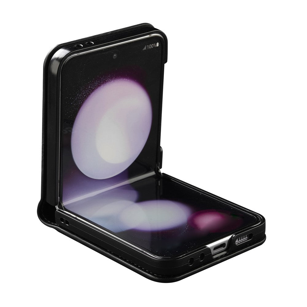 LC.IMEEKE for Samsung Galaxy Z Flip5 5G Case Leather+PC Phone Cover with Straps Card Slots