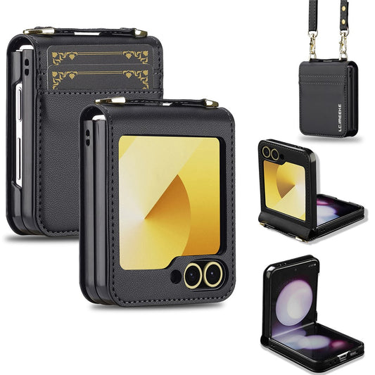 Galaxy Z Flip7 FE 5G / Galaxy Z Flip6 5G – Handyhülle aus Kunststoff und PU-Leder, mit Kartenfach