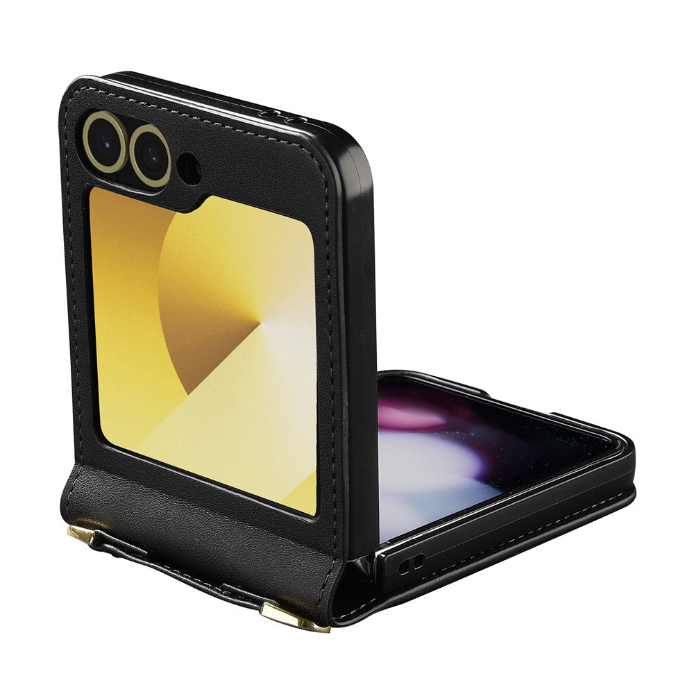 LC.IMEEKE for Samsung Galaxy Z Flip7 FE 5G / Z Flip6 5G Case Leather+PC Phone Cover with Straps Card Slots