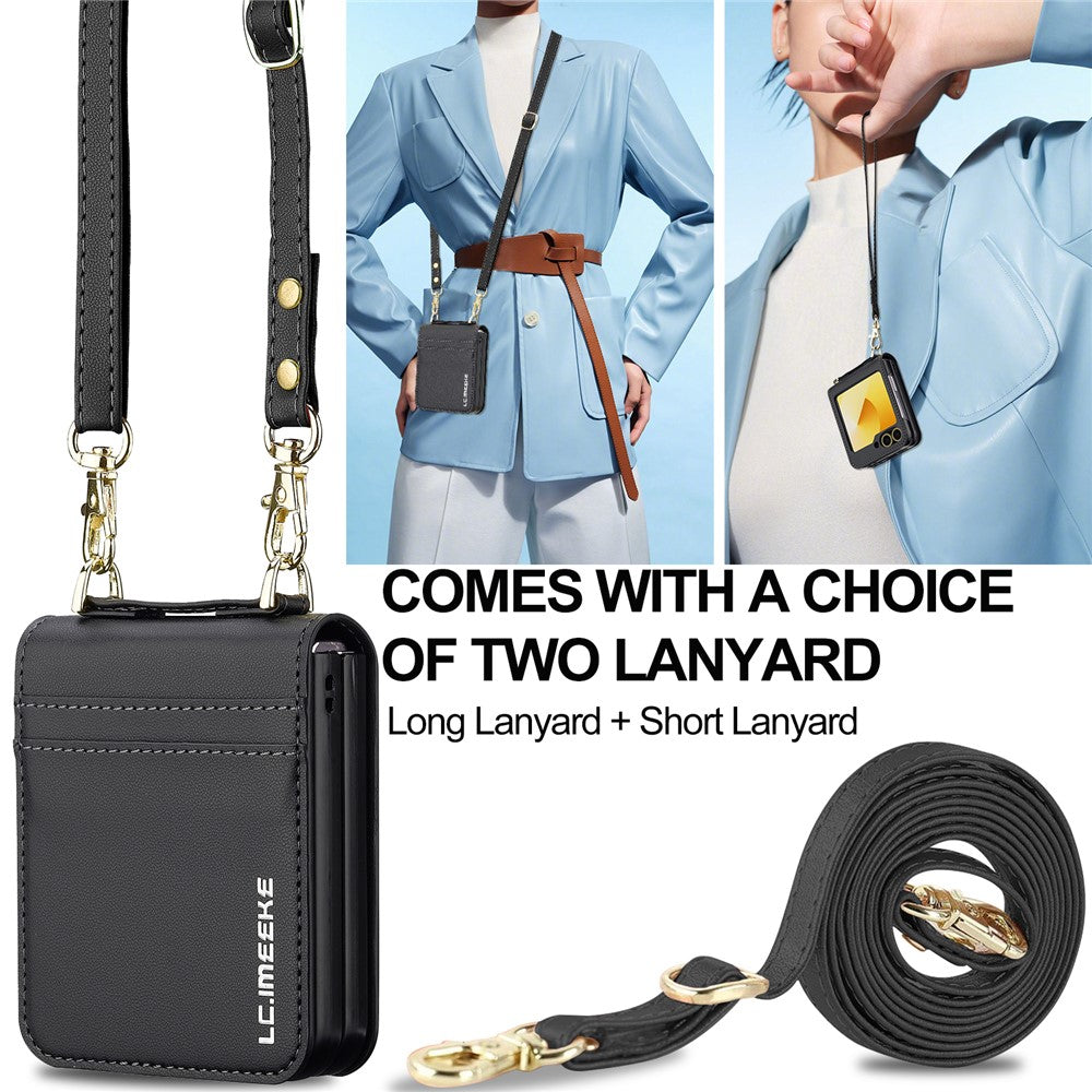 LC.IMEEKE for Samsung Galaxy Z Flip7 FE 5G / Z Flip6 5G Case Leather+PC Phone Cover with Straps Card Slots