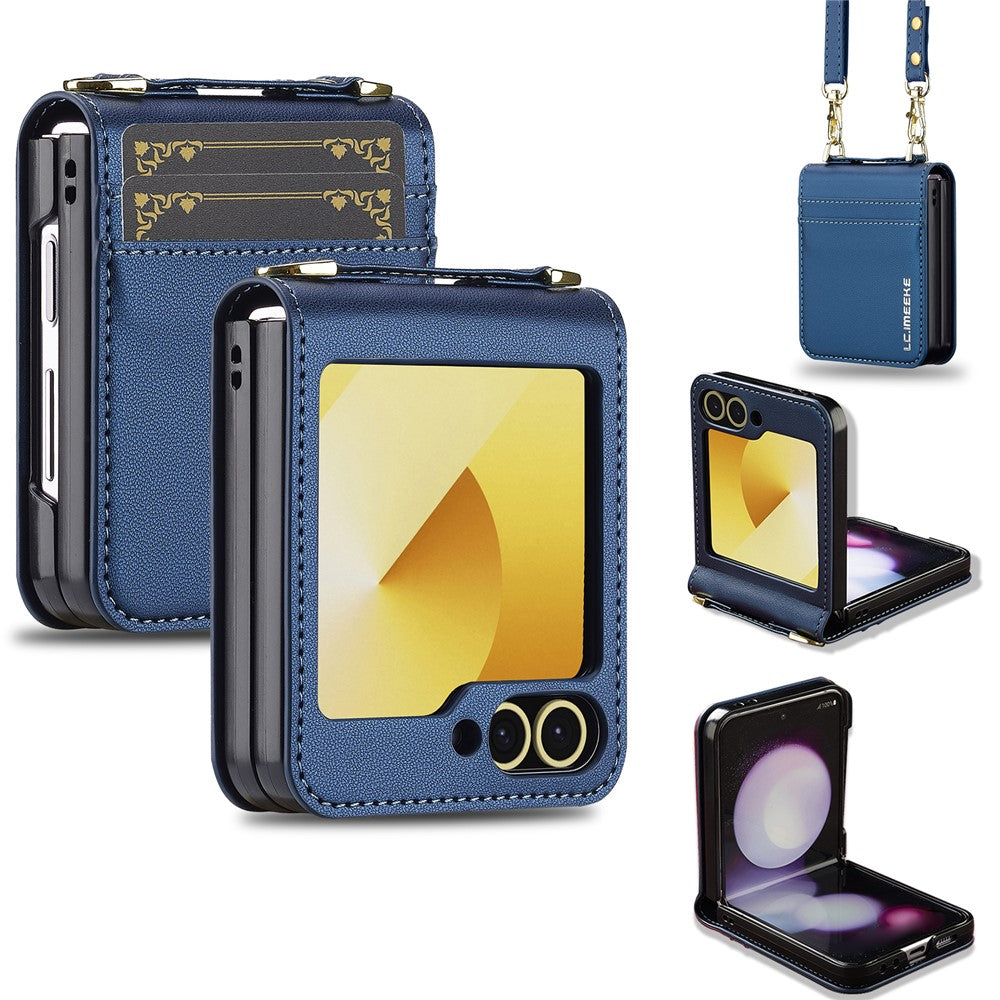 LC.IMEEKE for Samsung Galaxy Z Flip7 FE 5G / Z Flip6 5G Case Leather+PC Phone Cover with Straps Card Slots