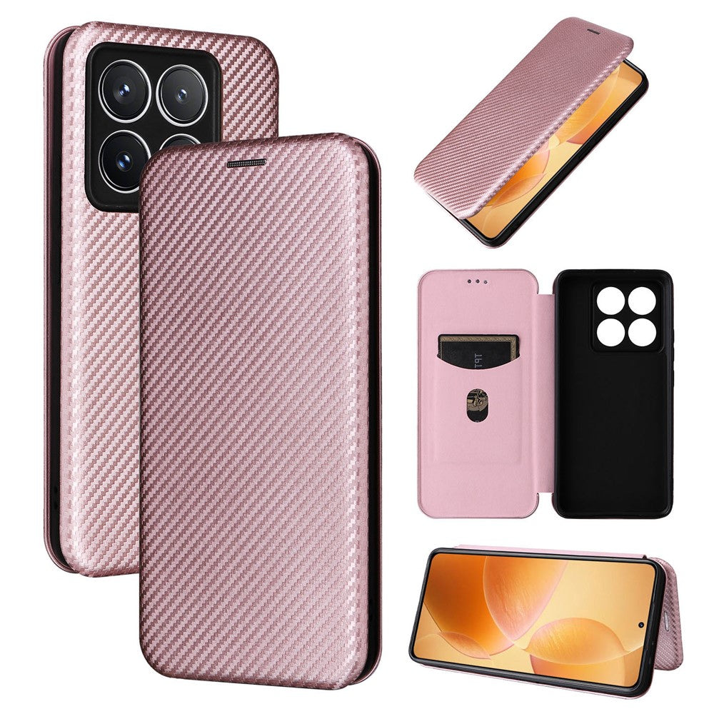 For Xiaomi 14T Pro Case Carbon Fiber Texture Drop-Proof PU Leather Phone Cover