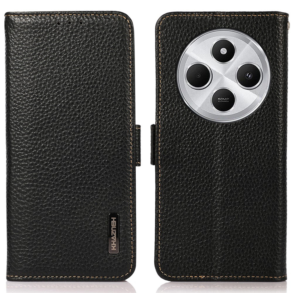 KHAZNEH For Xiaomi Poco C75 4G / Redmi 14R 5G / 14C 4G Phone Case Genuine Cow Leather Cover RFID Blocking