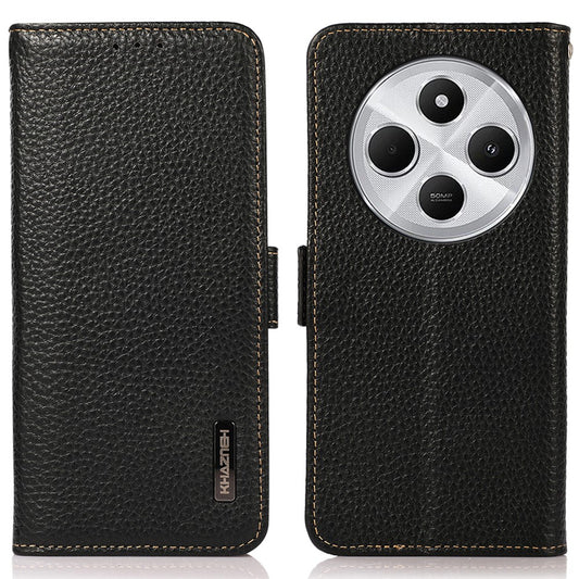 KHAZNEH For Xiaomi Poco C75 4G / Redmi 14R 5G / 14C 4G Phone Case Genuine Cow Leather Cover RFID Blocking