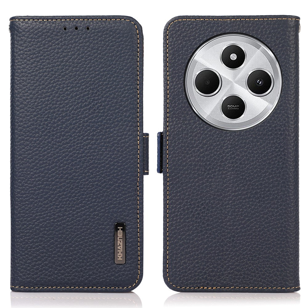 KHAZNEH For Xiaomi Poco C75 4G / Redmi 14R 5G / 14C 4G Phone Case Genuine Cow Leather Cover RFID Blocking