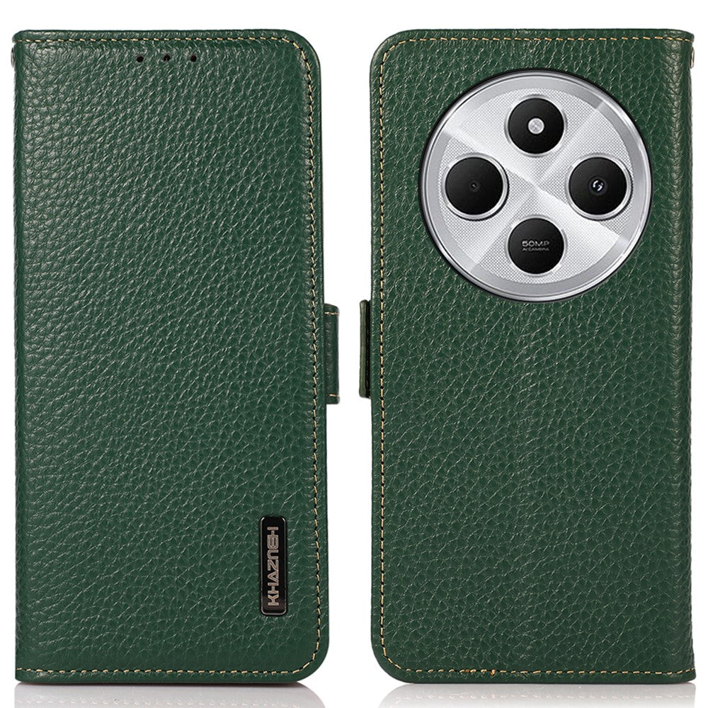 KHAZNEH For Xiaomi Poco C75 4G / Redmi 14R 5G / 14C 4G Phone Case Genuine Cow Leather Cover RFID Blocking