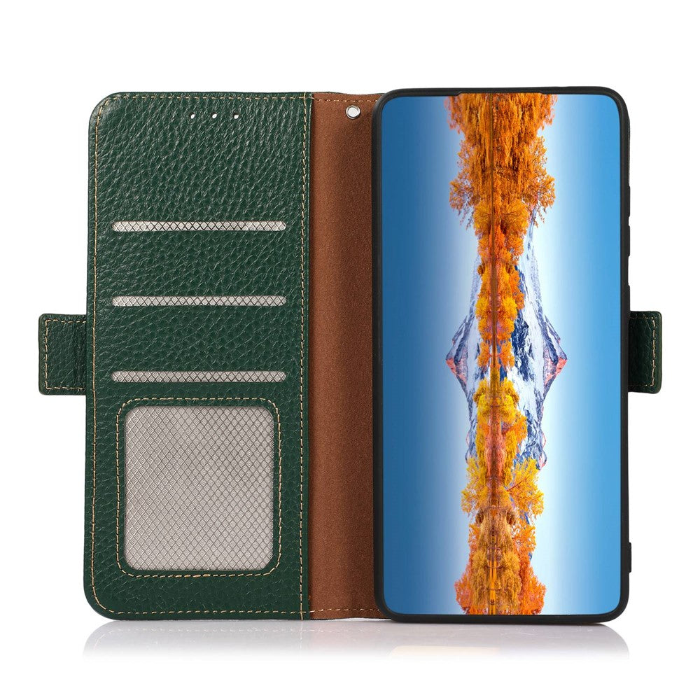 KHAZNEH For Xiaomi Poco C75 4G / Redmi 14R 5G / 14C 4G Phone Case Genuine Cow Leather Cover RFID Blocking