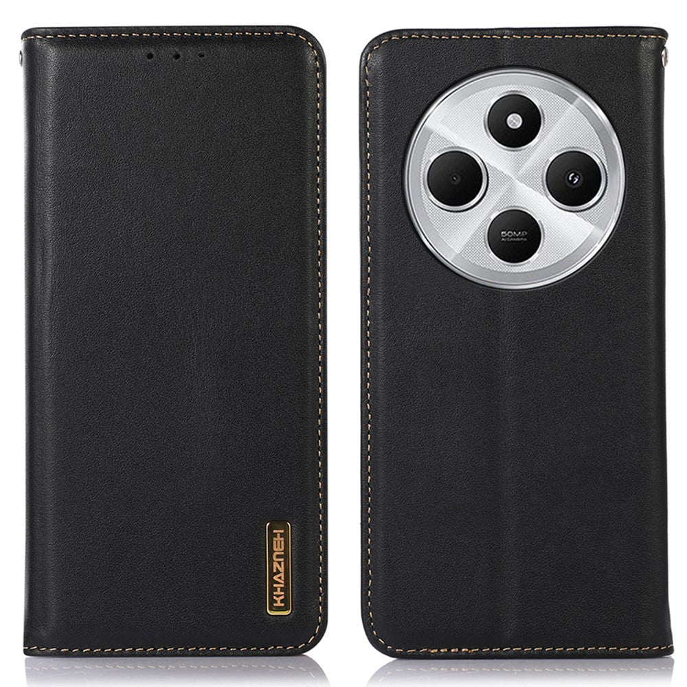 KHAZNEH For Xiaomi Poco C75 4G / Redmi 14R 5G / 14C 4G Case Genuine Cow Leather Wallet Phone Cover Nappa Texture