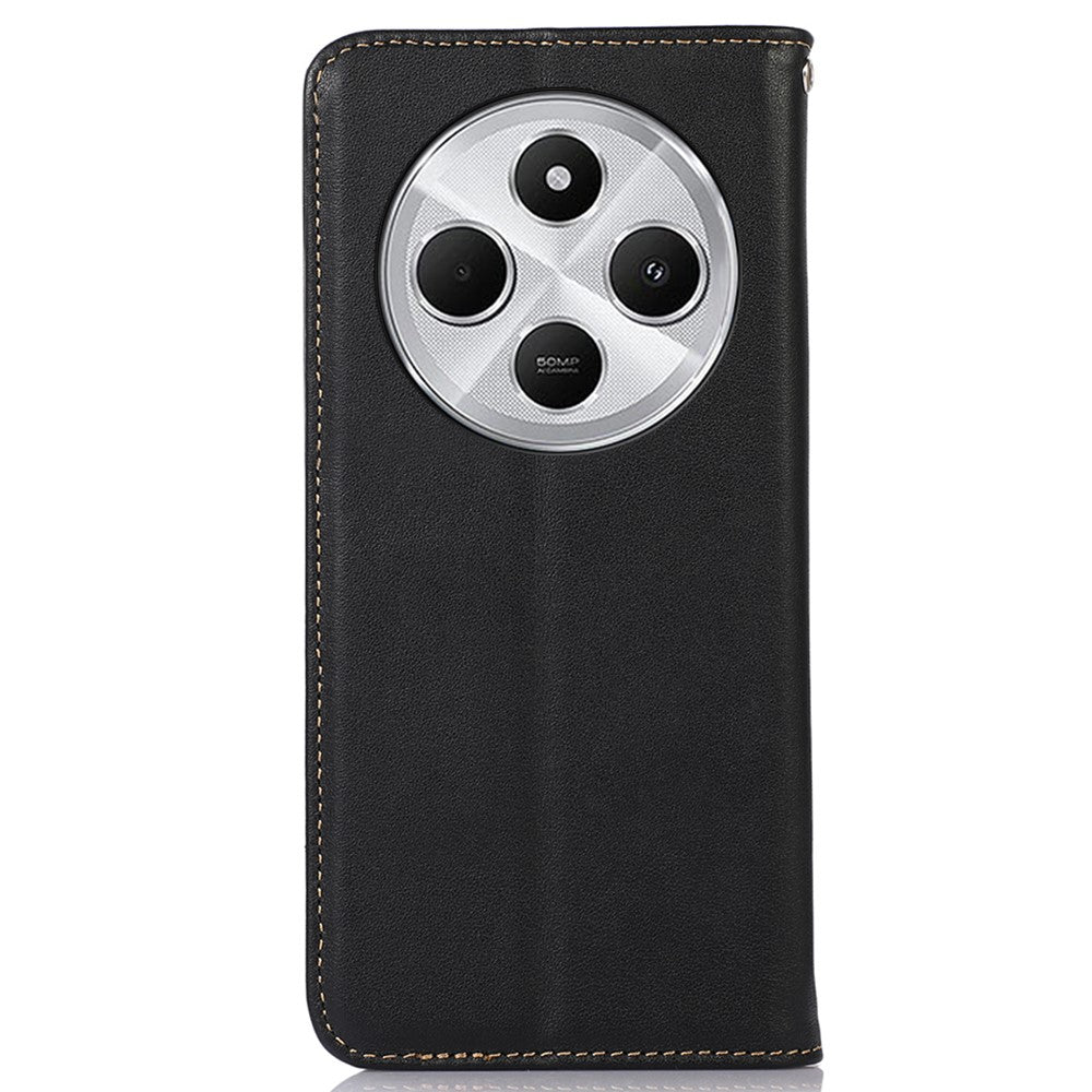 KHAZNEH For Xiaomi Poco C75 4G / Redmi 14R 5G / 14C 4G Case Genuine Cow Leather Wallet Phone Cover Nappa Texture