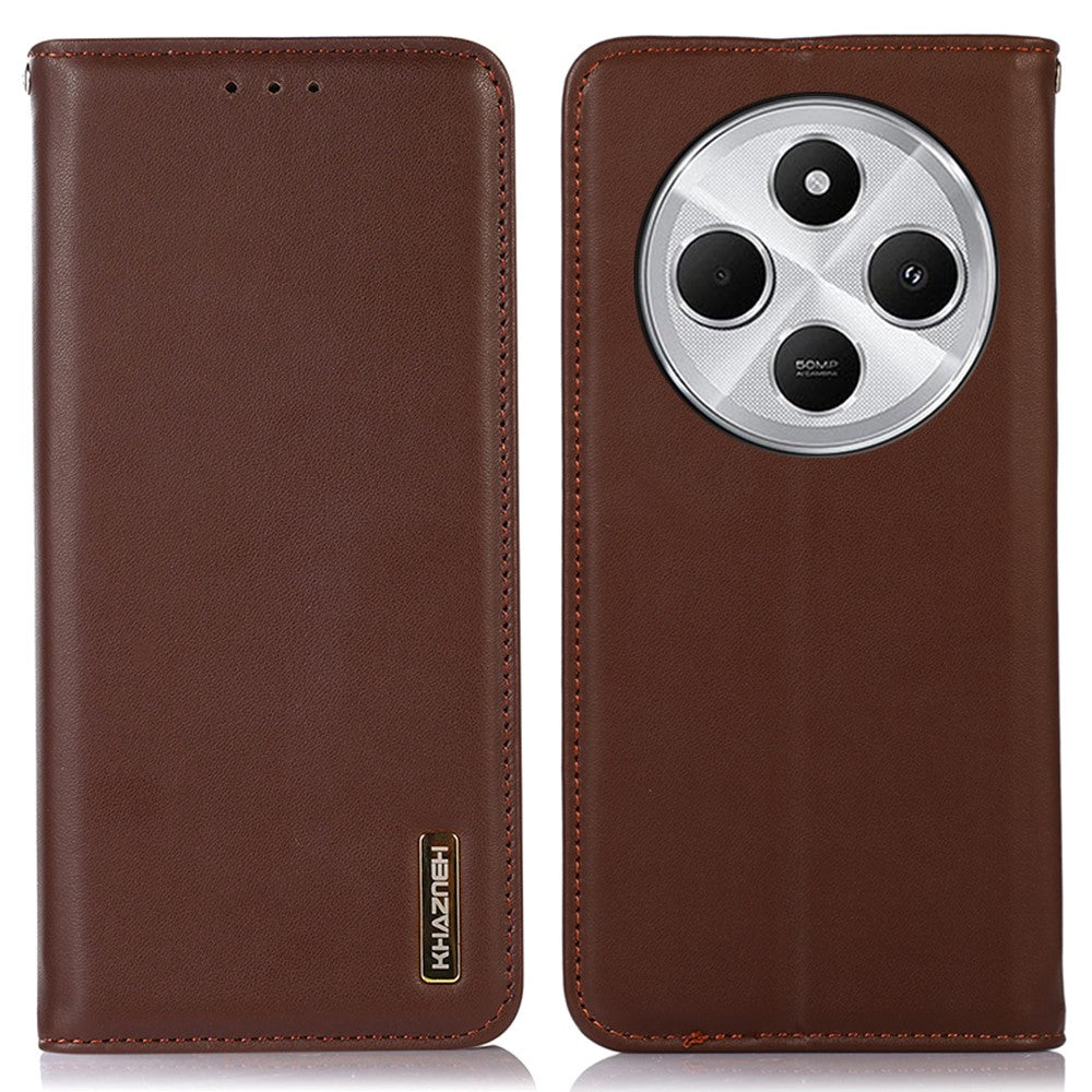 KHAZNEH For Xiaomi Poco C75 4G / Redmi 14R 5G / 14C 4G Case Genuine Cow Leather Wallet Phone Cover Nappa Texture