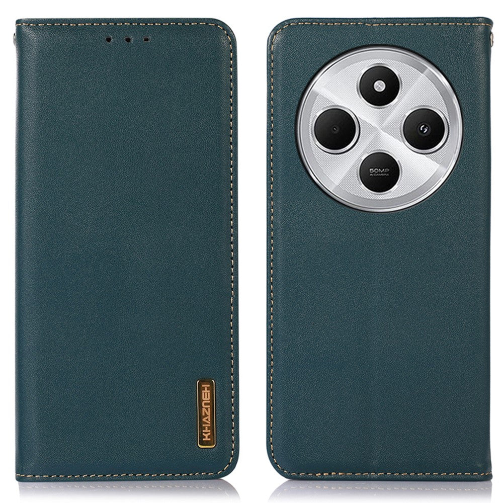 KHAZNEH For Xiaomi Poco C75 4G / Redmi 14R 5G / 14C 4G Case Genuine Cow Leather Wallet Phone Cover Nappa Texture
