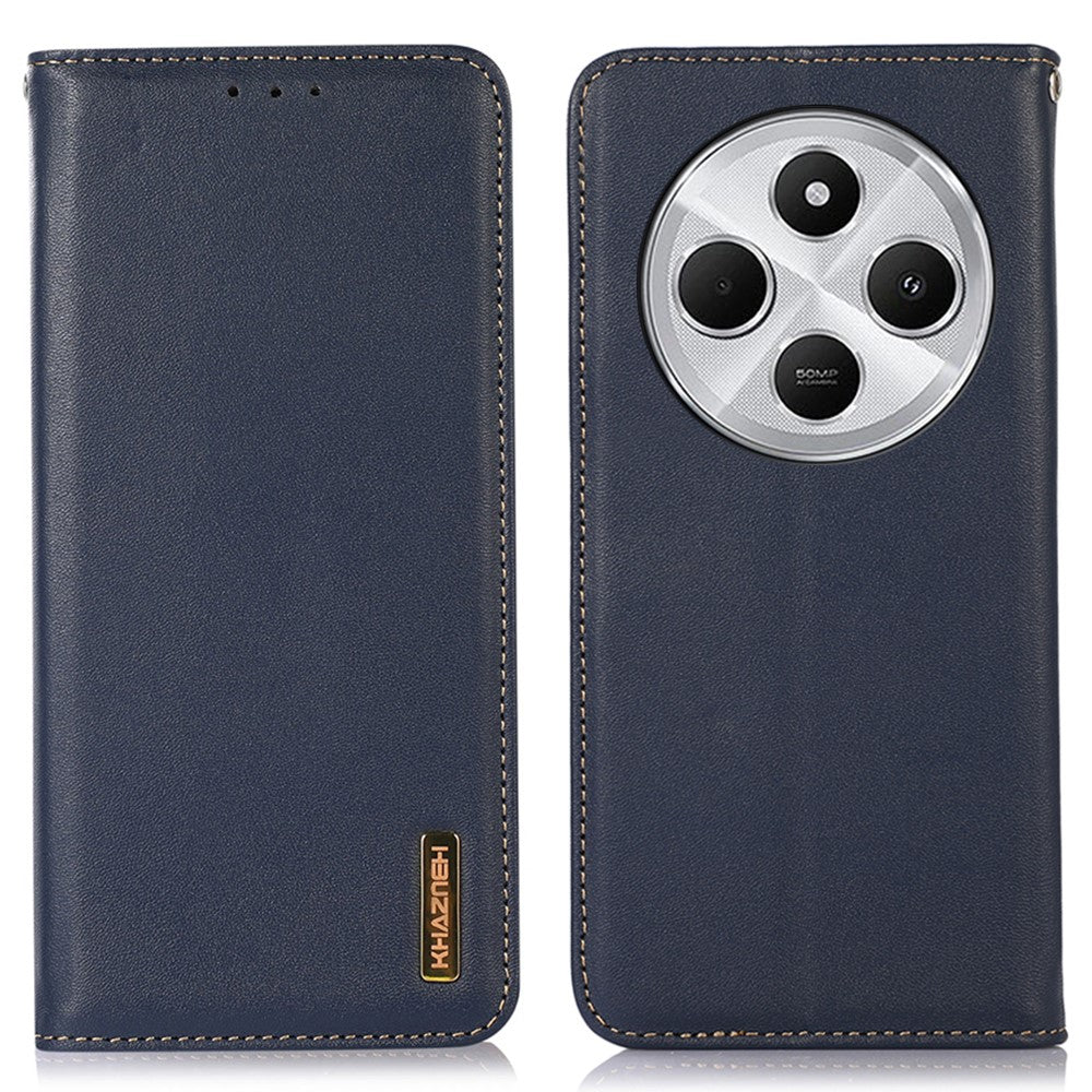 KHAZNEH For Xiaomi Poco C75 4G / Redmi 14R 5G / 14C 4G Case Genuine Cow Leather Wallet Phone Cover Nappa Texture