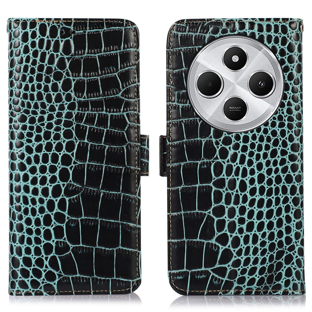 For Xiaomi Poco C75 4G / Redmi 14R 5G / 14C 4G Case Crocodile Texture Genuine Cow Leather Phone Wallet Cover