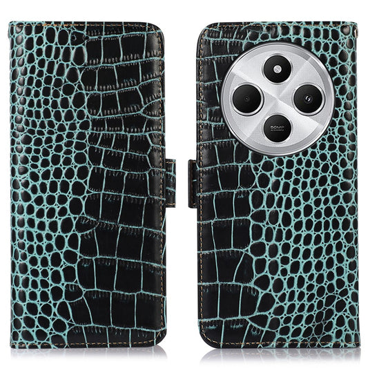 For Xiaomi Poco C75 4G / Redmi 14R 5G / 14C 4G Case Crocodile Texture Genuine Cow Leather Phone Wallet Cover