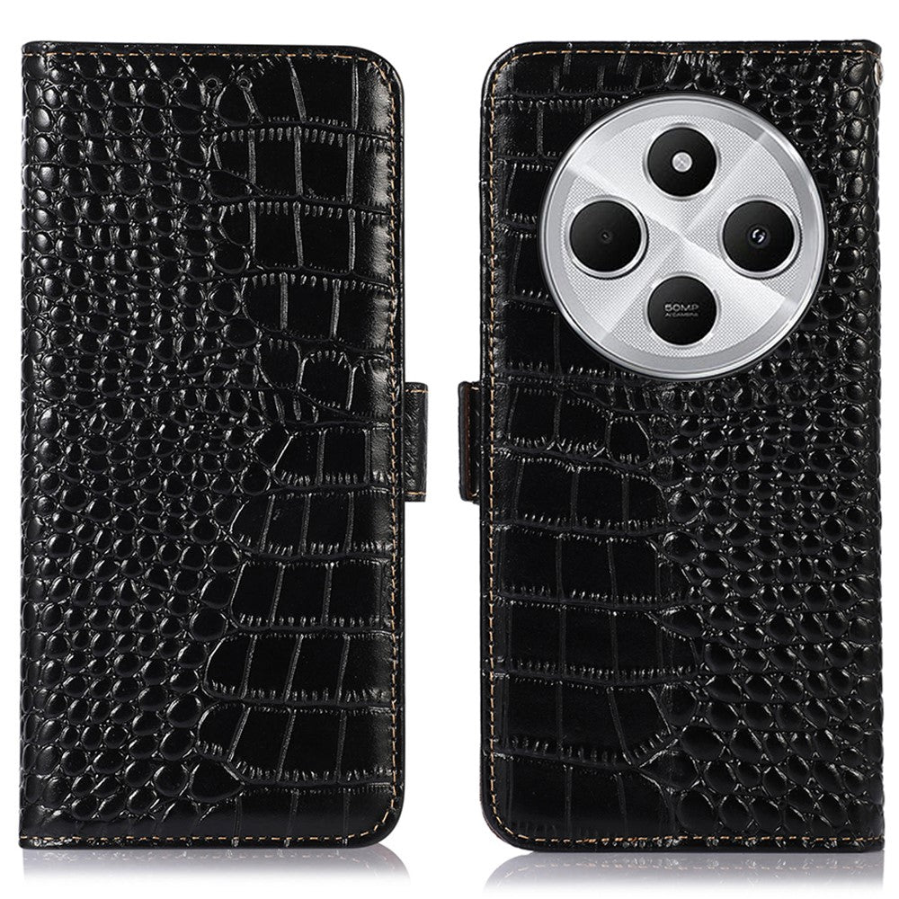 For Xiaomi Poco C75 4G / Redmi 14R 5G / 14C 4G Case Crocodile Texture Genuine Cow Leather Phone Wallet Cover