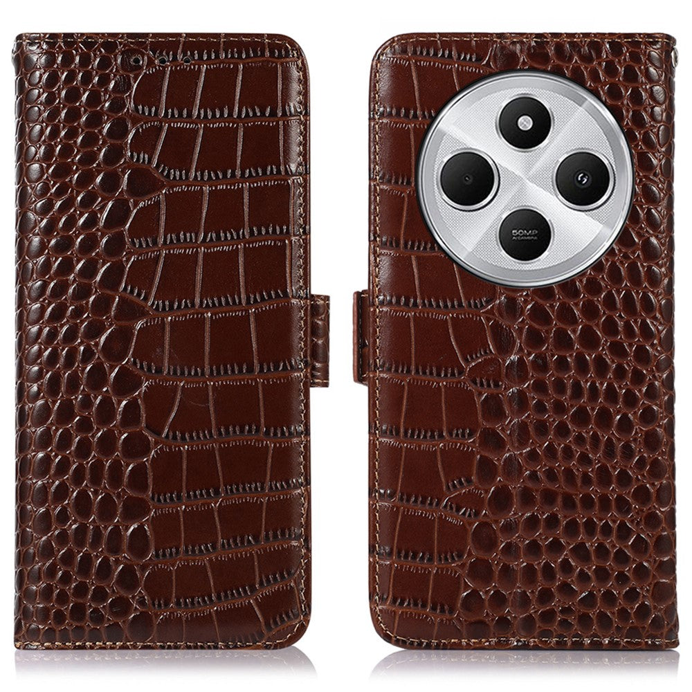For Xiaomi Poco C75 4G / Redmi 14R 5G / 14C 4G Case Crocodile Texture Genuine Cow Leather Phone Wallet Cover